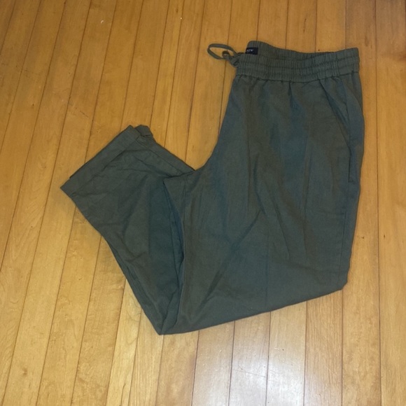J. Crew NWT linen cotton drawstring tapered ankle pants olive green sz 14 AW839 - Picture 2 of 4